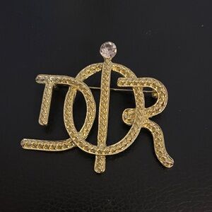 Gold Dior Brooch with Crystal Accent
